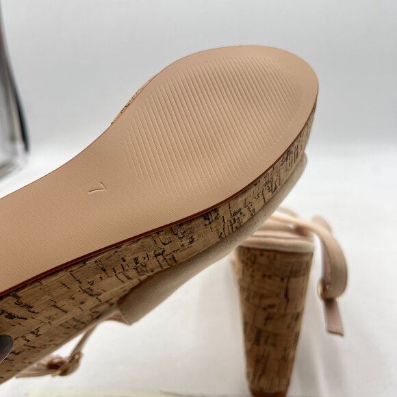 FOWT Apricot Peep Toe Slingback Platform Wedge High Heel Buckle Open Toe Sandals - Picture 6 of 8